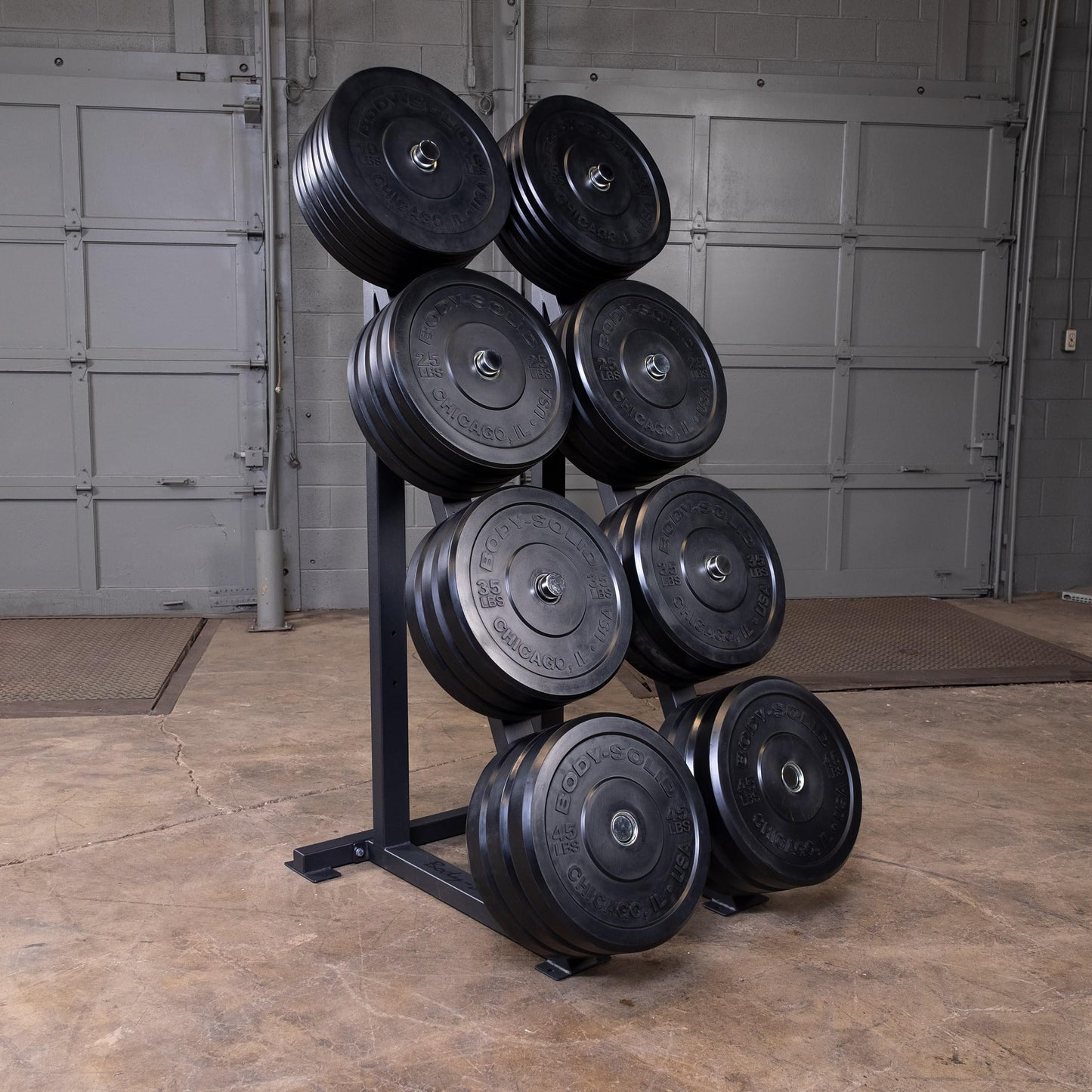 Body-Solid (GWT76) High Capacity Olympic Plate Rack - Modular Bumper & Traditional Weight Storage, Durable Steel Weight Horns, Space-Saving Wall Rest Design