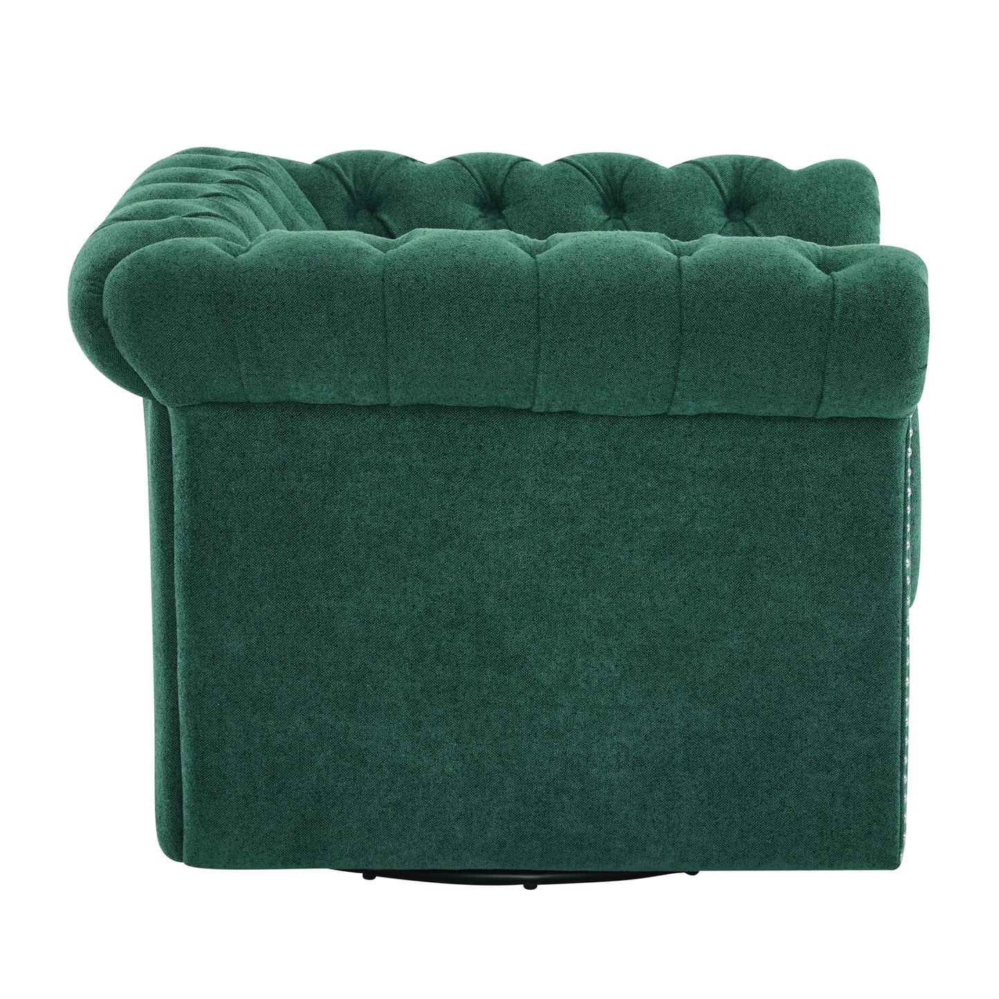Christopher Knight Home Oakley Chesterfield Fabric Upholstered Club Chair, Button-Tufted 360° Swivel Sofa, Scrolled Arm Living Room Sofa, No Assembly Required Furniture, Dark Green