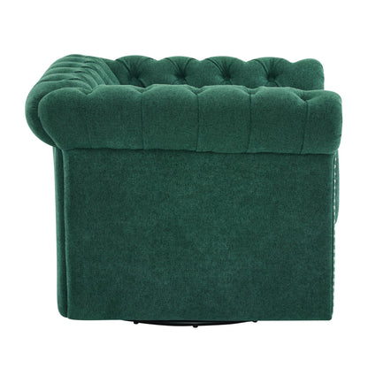 Christopher Knight Home Oakley Chesterfield Fabric Upholstered Club Chair, Button-Tufted 360° Swivel Sofa, Scrolled Arm Living Room Sofa, No Assembly Required Furniture, Dark Green