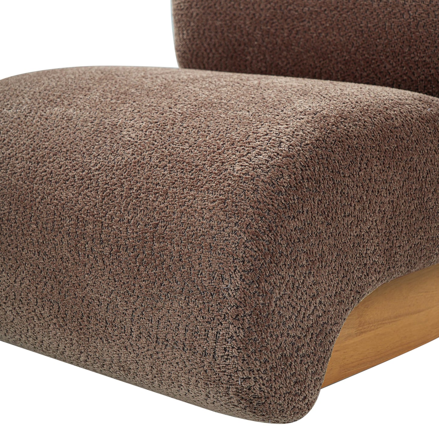 Merax 28" Modern Curved Boucle Accent Chair with Solid Wood Base, Mid-Century Armless Upholstered Slipper Lounge Chair for Living Room, Bedroom, Reading Nook, Natural + Brown