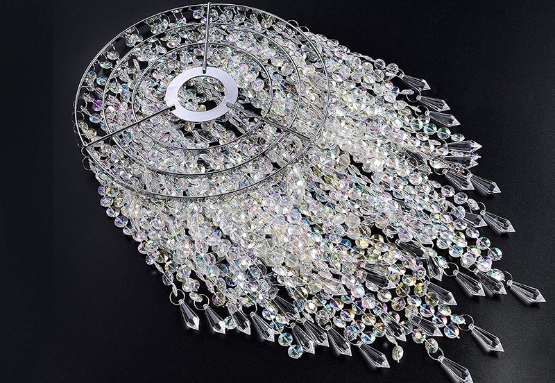 Waneway 3 Tiers Ceiling Chandelier Pendant Light Shade with Acrylic Jewel Droplets, Beaded Lampshade with Chrome Frame and Clear Beads, Diameter 8.7 inches, Clear