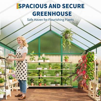 IDEALHOUSE 6×6 FT Greenhouse, Large Walk in Greenhouses for Outdoors and Garden Planting, Polycarbonate Greenhouse with Enhanced Aluminum Frame, Green Houses with Quick Setup Structure and Roof Vent