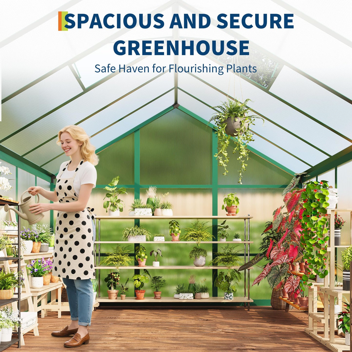Garvee 6 x 10 FT Greenhouse, Greenhouses for Outside, Polycarbonate Greenhouse with Aluminum Frame, Lockable Door and Ajustable Roof Vent for Backyard, Green Houses for Outside Garden Backyard, Patio