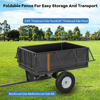 GarveeLife Heavy Duty 750 lbs Steel Garden Dump Cart for ATV/UTV – 17 Cu Ft Utility Trailer – Removable Sides, Pneumatic Tires, Quick-Dump – Yard Cart for Lawn Tractor, Mower, Farm & Landscaping
