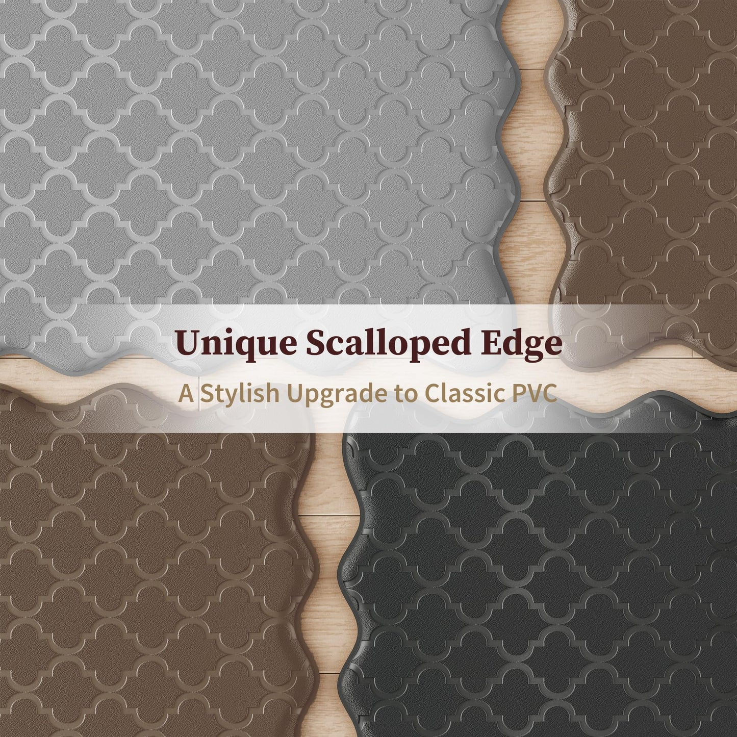 Arenarug Upgrade Scalloped Embossed Kitchen Mats for Floor 2PCS Cushioned Anti Fatigue Waterproof Foam Kitchen Rugs Non Slip Washable Comfort Standing Mat for Office Sink Laundry, Black