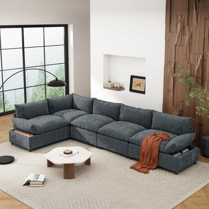 Christopher Knight Home Neora 5 Seater Sectional Sofa, L Shaped Couch, Sleeper Couch with Storage, Modular Sofa Chair, Deep Seating Chaise Lounge Sofa for Living Room Rest Room 115.50" W, Dark Gray