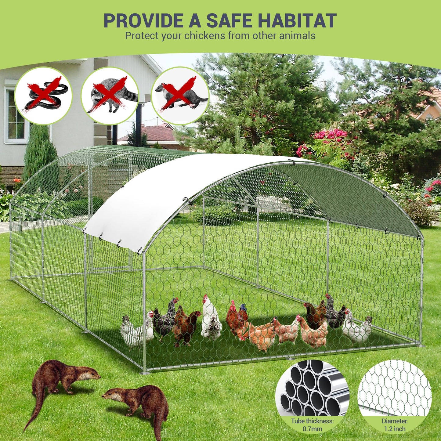 9.8'x19.7'x6.5' Large Metal Chicken Coop Walk-in Poultry Cage, Outdoor with Waterproof Anti-UV Cover & Galvanized Frame, Chicken Run for Backyard Farm, Ducks, Rabbits