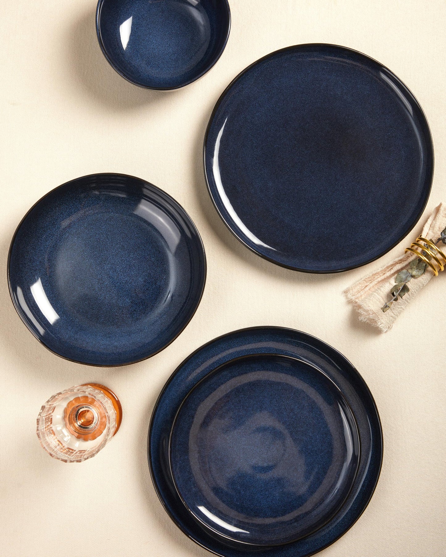 Pokini Extra Large Dinnerware Set for 12, 36 Pieces Ceramic Plates and Bowls Set, Kitchen Dish Set, Microwave & Dishwasher Safe Dishware, Ocean-Inspired Stoneware for Big Gatherings, Starry Blue