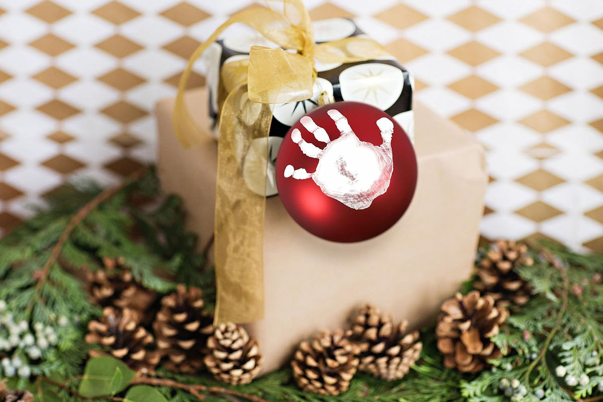 Tiny Ideas Christmas Baby's Handprint Ball Ornament - DIY Classic Christmas Tree Keepsake Gift, Red