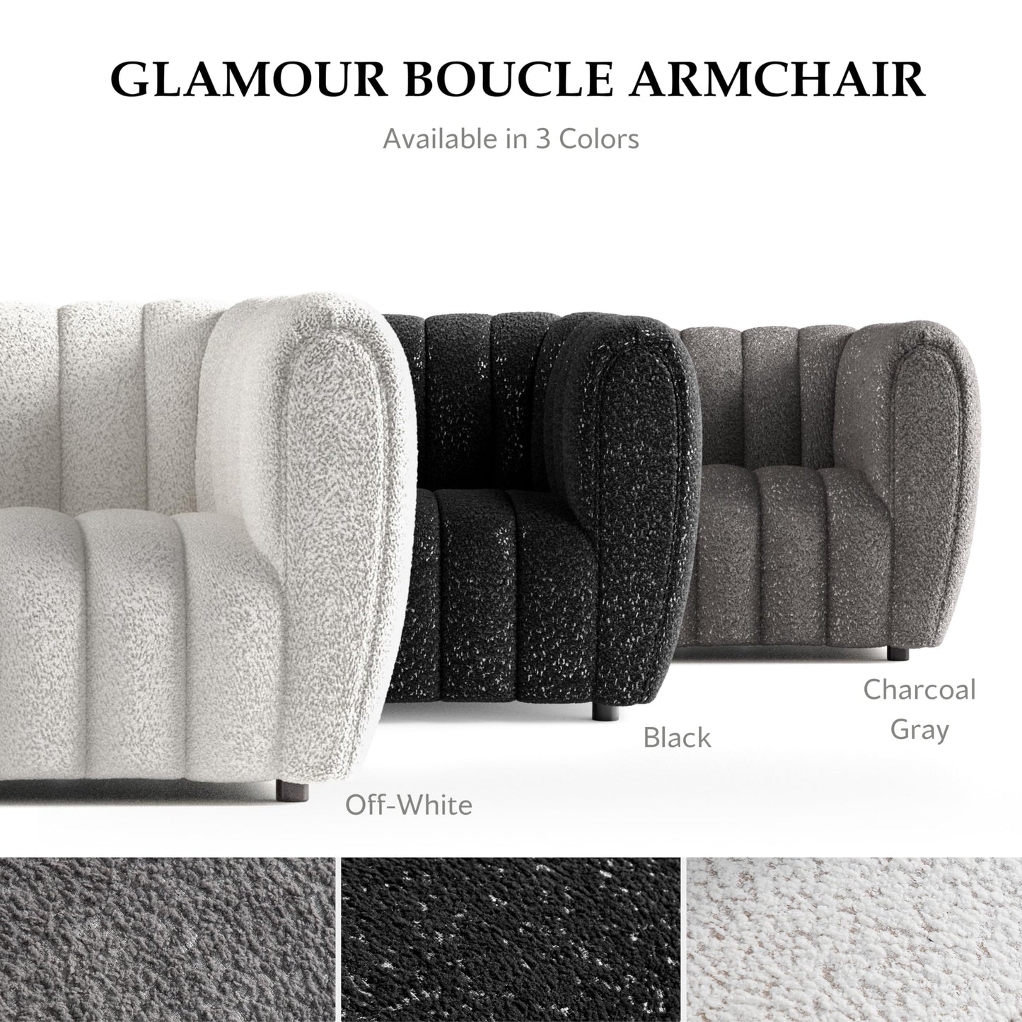 Furniture of America Glamour Contemporary Vertical Channel Tufted Boucle Accent Chair with Wooden Legs, Fabric Upholstered Armchair for Living Room, Bedroom, Office, Charcoal Gray