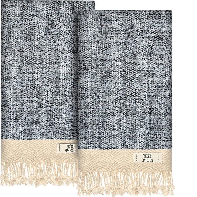 EPHESUS TOWELS Turkish Hand Towels - Set of 2 | 18" x 30" Decorative Boho Guest Bath Towel for Bathroom, Kitchen, Face, Hair, Tea, Dishcloth (Sultan, Baby Blue)
