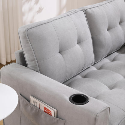 Trygoal Convertible Sofa Bed, Folding Loveseat Sleeper Sofa Bed with Pillows,Fold Out Floor Couch with Cup Holder, Fabric Pull Out Sleeper Couch Bed for Living Room, Bedroom Lounge, Light Gary