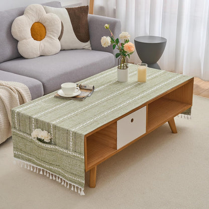 2471 Inches Rectangular Coffee Table Covers for Living Room Striped Embroidered Tablecloth Linen Coffee Table Cloth