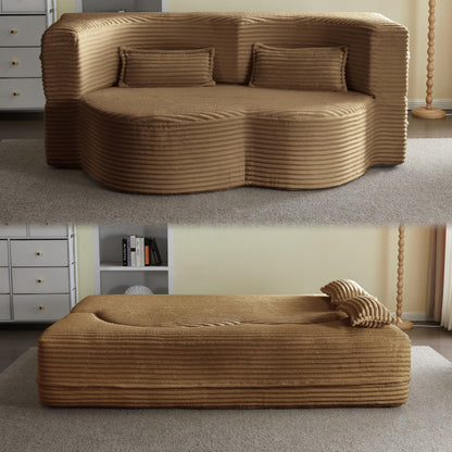 Ball & Cast 78" Convertible Sleeper Sofa Bed with Pillows, Corduroy Folding Mattress Couch Bed, Floor Futon Sofa Comfy Compressed Cloud Couch for Living Room,Camel