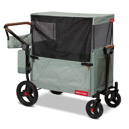 Radio Flyer Atlas Stroll 'N Wagon, Sage Green, for Ages 1+, 3-in-1 Push or Pull Versatility, One-Hand Fold, UV Canopy, 5-Point Harnesses, Storage Capabilities, Rubber Wheels, Stroller Wagon for Kids