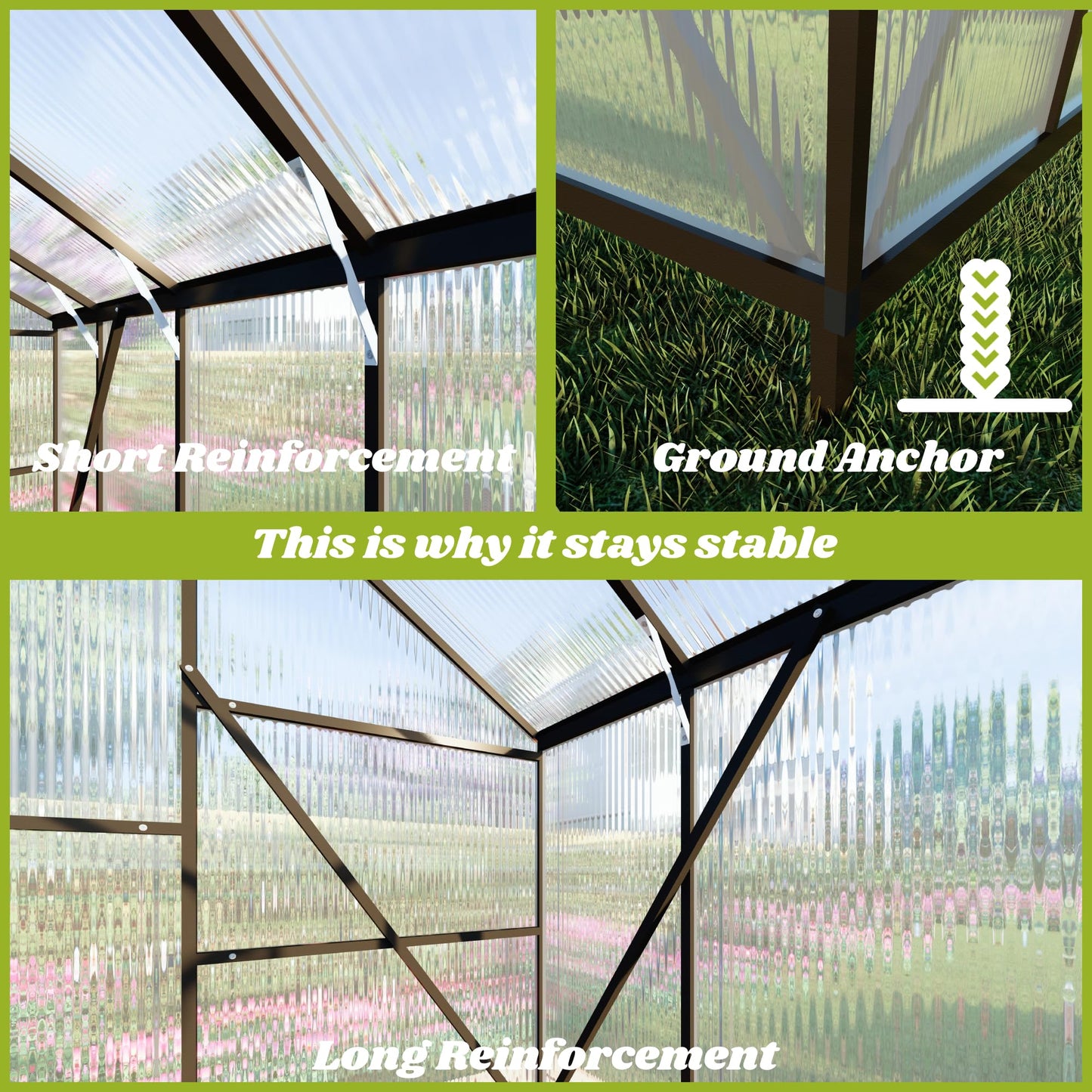 8x10 FT Greenhouses for Outdoors, Polycarbonate Greenhouse with PC Panels, Greenhouses for Outdoors for Yard, Garden, Hobby, Charcoal Black