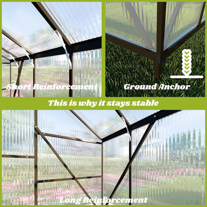 8x12 FT Greenhouse for Outdoors, Polycarbonate Greenhouse with Quick Setup Structure and Roof Vent, Aluminum Large Walk-in Green House for Outside Garden Backyard, Dark Gray