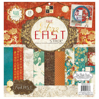 DCWV Premium Cardstock Paper 12x12, 48 Sheets of Scrapbook Paper for Crafts and Card Making, Single Sided Heavy Duty Cardstock with Glitter Accents - Far East