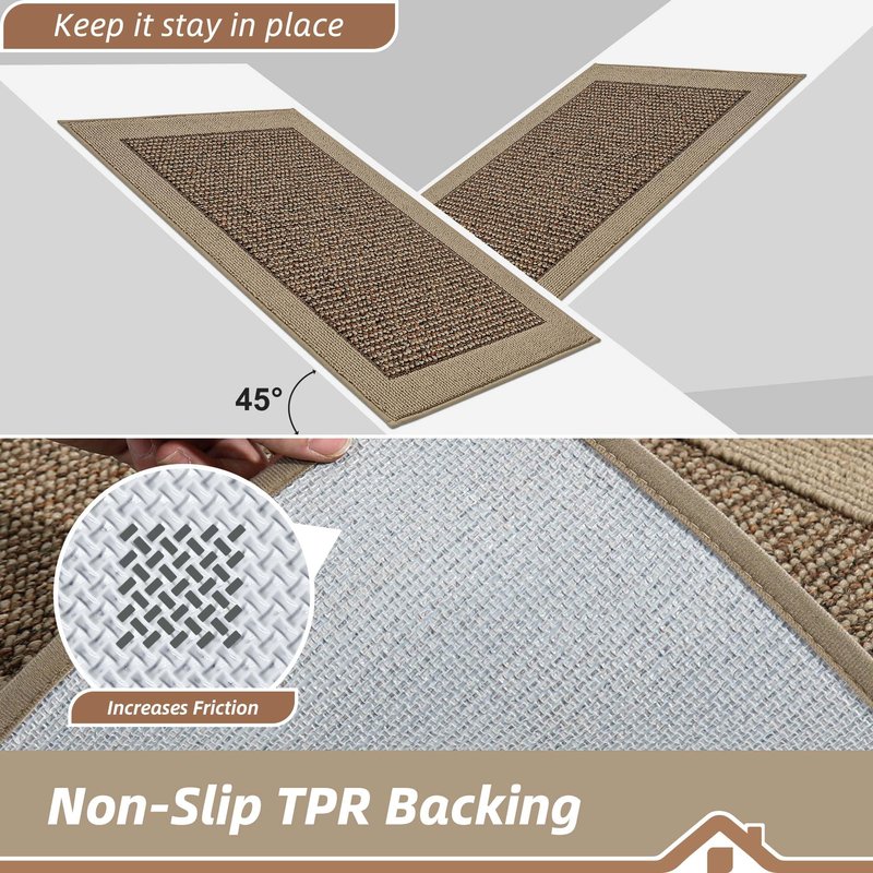 BEQHAUSE Kitchen Rugs and Mats Set of 2 Non-Slip Kitchen Mats for Floor, Absorbent and Stain Resistant Kitchen Runner, Machine Washable Rugs for Kitchen, Laundry & Sink, 20"x32"+20"x48", Taupe