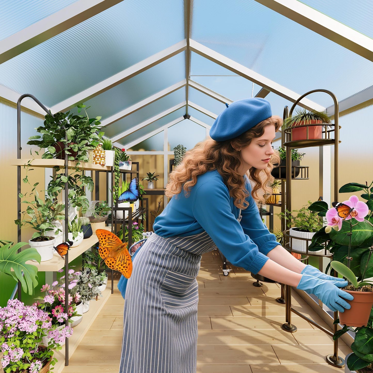 6x10 ft Outdoor Polycarbonate Greenhouse, Durable Aluminum Frame with Lockable Door, Adjustable Roof Vent, Ideal for Backyard, Patio, or Garden, All-Weather Green Houses for Outside Plant Growing
