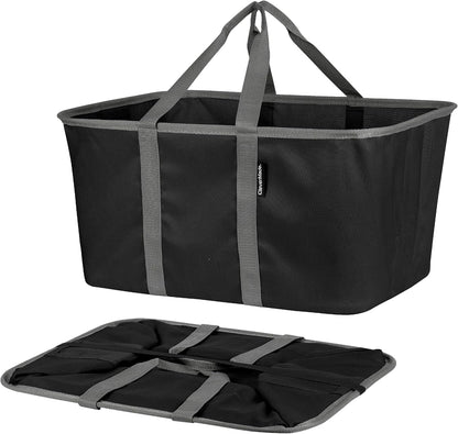 CleverMade Collapsible Laundry Tote, Midnight Black/Shadow Gray 2PK, 50L Collapsible Laundry Baskets with Long Carry