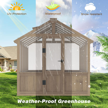 Mupater 6'x10' Wooden Greenhouse for Outdoor, Heavy Duty Green House Kit with Ventilated Window and Lockable Door, 6mm PC Panels for UV Protection, Walk-in Greenhouse for Backyard, Garden, Lawn