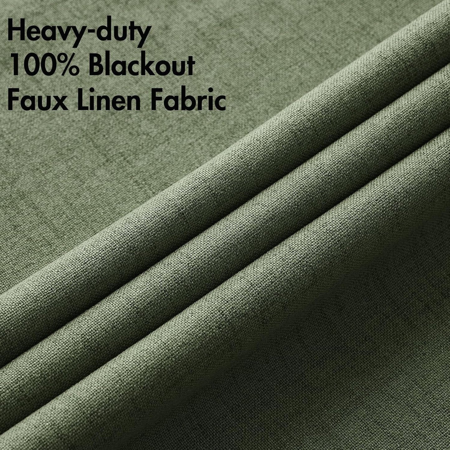 MIULEE 100% Blackout Linen Textured Curtains - Olive Green Thermal Insulated Drapes | 52 x 96 Inch (2 Panels)