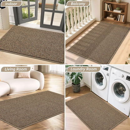 BEQHAUSE Dirt Trapper Door Mat - Non-Slip, Washable Entrance Mat | 20" x 32", Beige, Dirt Resistant & Absorbent