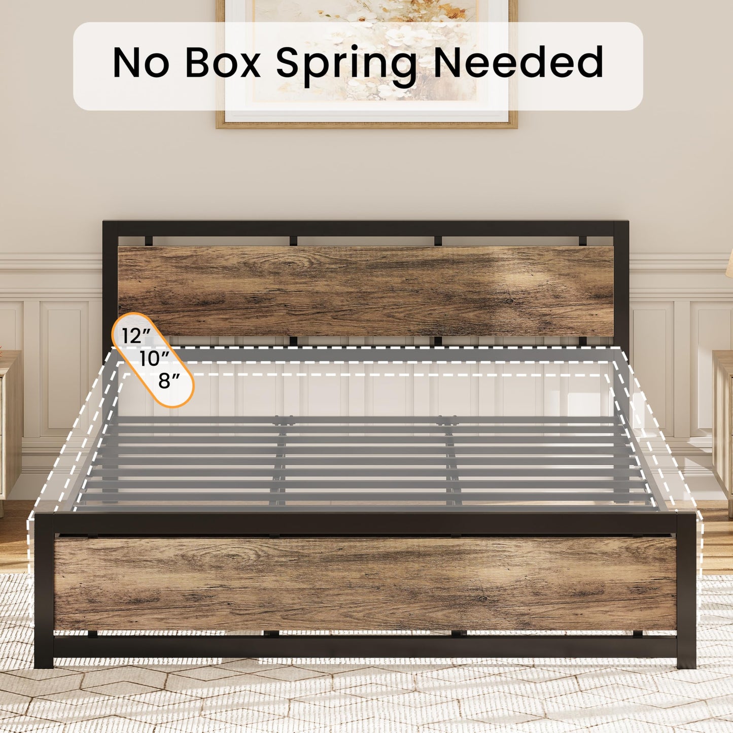 LIKIMIO California King Bed Frame with Headboard and Footboard, Metal Strong Supports, Easy Assembly, Noise-Free, No Box Spring Needed, Walnut