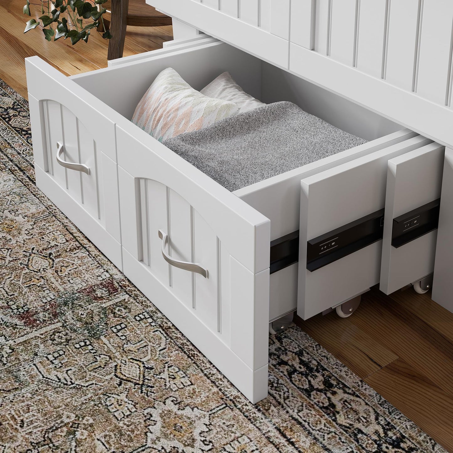 AFI, Sydney Twin Wood Murphy Bed Chest with 6" Mattress, Storage Drawer & Built-in USB Charger, White