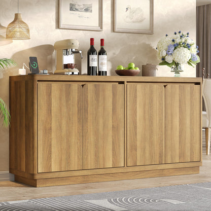 knoworld Buffet Cabinet with Storage, Outlet & Adjustable Shelves, Sideboard Cabinet with Double-Arc Doors, Classic Modern Wood Console Table & Credenza for Dining Room & Entryway