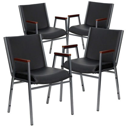 Flash Furniture 4 Pack HERCULES Series Heavy Duty Black Vinyl Stack Chair with Arms