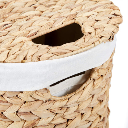 Seville Classics Premium Natural Handwoven Portable Laundry Bin Basket with Carrying Handles, Household Storage for Clothes, Linens, Sheets, Toys, Water Hyacinth, Oval Hamper