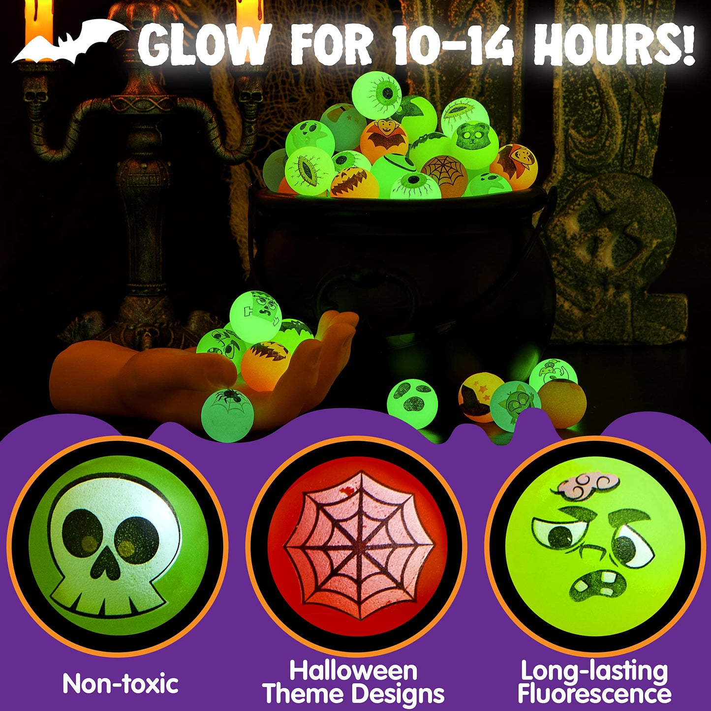 JOYIN 72 PCS Halloween Bouncy Balls, 20 Designs Glow in The Dark Bouncy Party Favors Supplies for Kids, Halloween Bouncy Balls Party Supplies, Trick or Treating Goodie, School Class Game Rewards