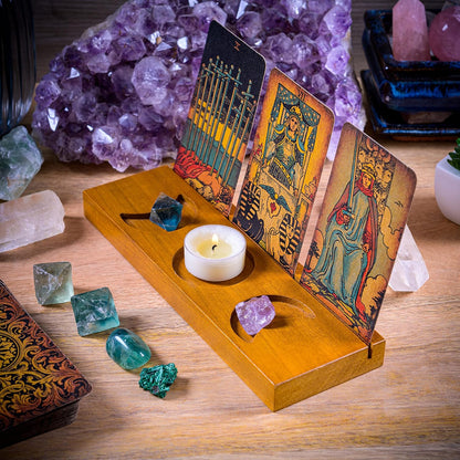 Curawood Tarot Card Holder Stand, 3-Card Stand with Etched Moon - Witchy Gifts for Women, Tarot Accessories