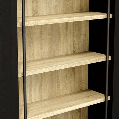 Homsee Traditional 86.6-inch Tall Bookcase Wall with Ladder, 6-Tier Office Bookshelf Storage Organizer, Display Shelf Unit for Home Office, Living Room, Black & Wood Grain