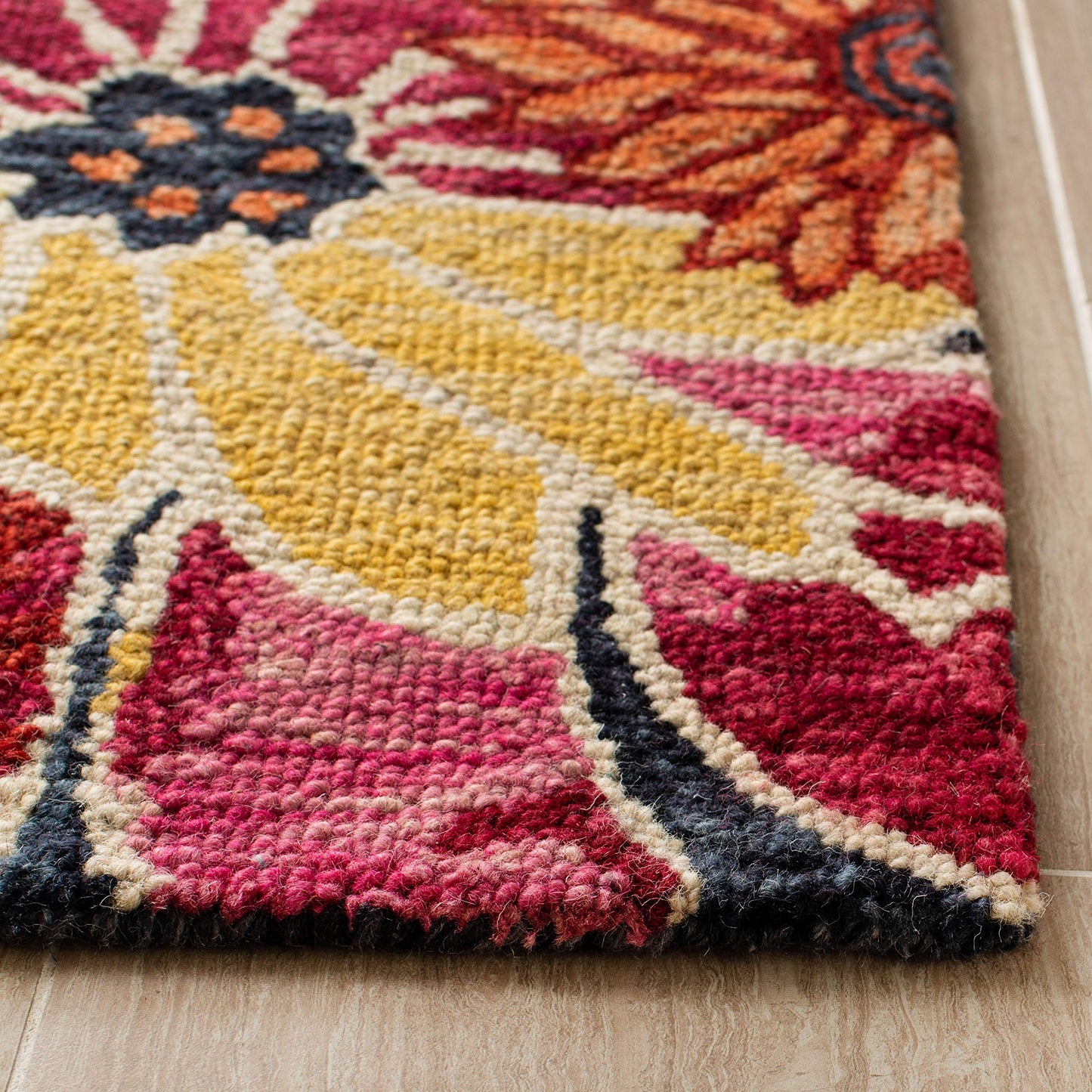 SAFAVIEH Aspen Collection Area Rug - 10' x 14', Charcoal & Blue, Handmade Boho Floral Wool, Ideal for High Traffic Areas in Living Room, Bedroom (APN520H)