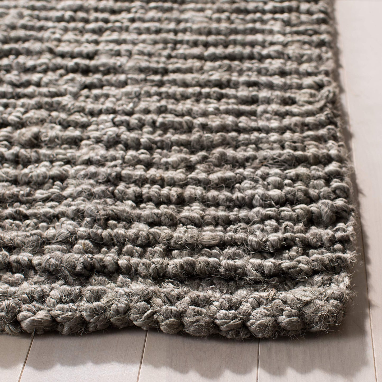 SAFAVIEH Area Rug 10' Square - Natural Fiber Collection - Large - Light Grey, Handmade Jute, Farmhouse Style, Chunky Textured Thick Pile (NF447G)