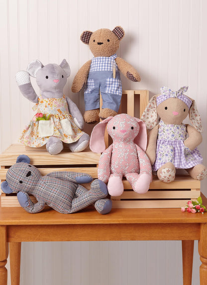 McCall's M8422OS Plush Bear, Bunny and Mouse with Clothes and Headband Sewing Pattern Kit, Design Code M8422, One Size Each