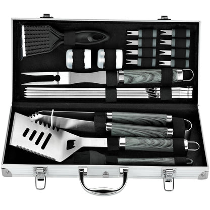 ROMANTICIST 20pcs Heavy Duty BBQ Grill Tool Set in Case - The Very Best Grill Gift for Father's Day and Christmas - Professional BBQ Accessories Set for Outdoor Cooking Camping Grilling Smoking, Grey