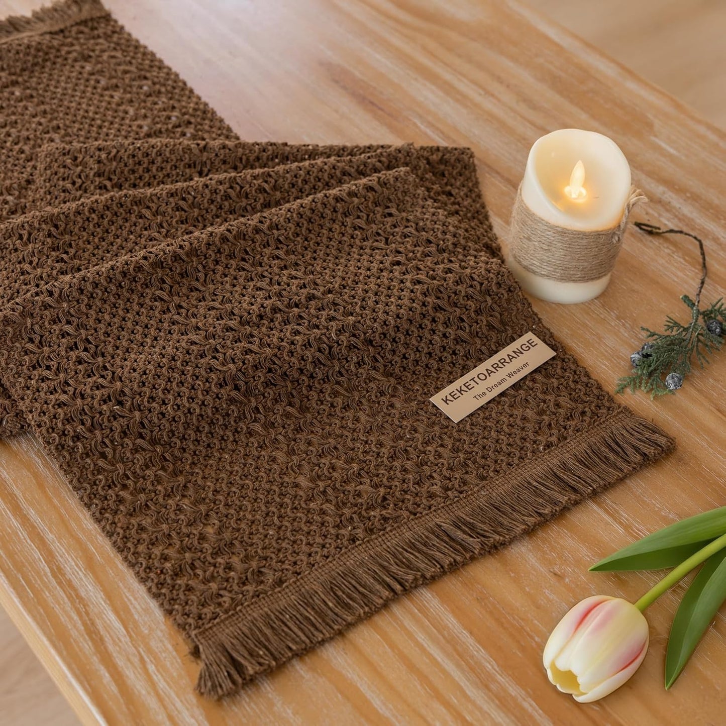 13x72 Inches Keketoarrange Boho Brown Table Runner for Home Decor Farmhouse Small Macrame Woven Burlap Jute Rustic