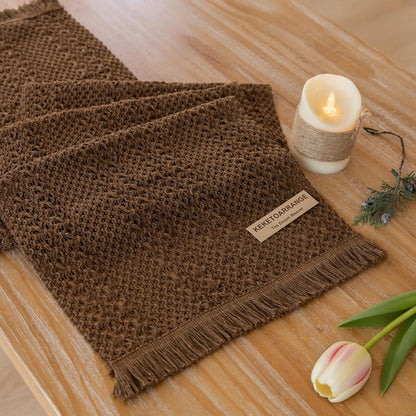 13x72 Inches Keketoarrange Boho Brown Table Runner for Home Decor Farmhouse Small Macrame Woven Burlap Jute Rustic