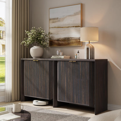 MorganBrig 63" W Walnut Sideboard Buffet Cabinet with Storage, Fluted Accent Console Cabinet, Mid Century Modern Credenza for Living Room Kitchen Entryway Dining Room, Dark Walnut