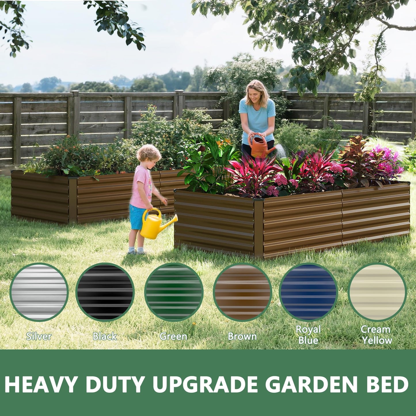 FOOWIN 4pcs 8x4x2ft Galvanized Raised Garden Bed, Planter Raised Garden Boxes Outdoor, Large Metal Raised Beds for Gardening, Garden Bed for Vegetables, Flowers, Herb,478 Gallon Capacity, Brown