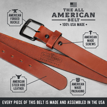 Main Street Forge All American Leather Belt | Made in USA | Men's Heavy Duty Work Belt | Brn-36