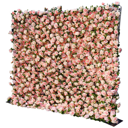 XINONE Artificial Flower Wall Panels 8x8 ft, Floral Backdrop 5D Silk Flower Wall for Wedding, Photo Booth, Baby Shower, Step and Repeat Wall Decor, Gorgeous Pink Greenery Mix, Fabric Backed, No Stand