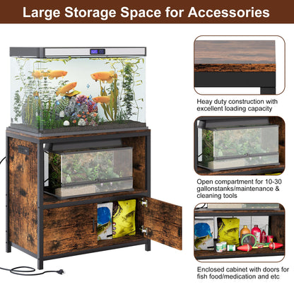 TQVAI 50-75 Gallon Fish Tank Stand with Power Outlets, Heavy Duty Aquarium Stand with Cabinet Storage Fish Tank Accessories, Large Reptile Terrarium Tank Stand, Black/Vintage