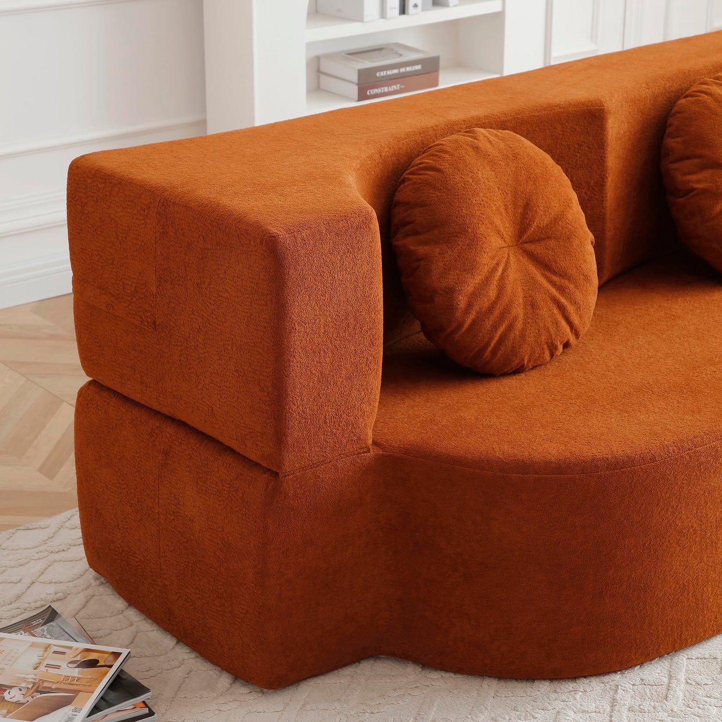 KEIKI 2-in-1 Folding Sofa Bed with Pillow, Sleeper Sofa, Floor & Futon Loveseat Couch, Foam Folding Mattress for Living Room, Guest Use, Office, Apartment, No Assembly Required, Orange