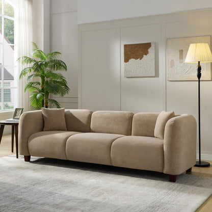 Merax 87" Chenille Upholstered Sofa Couch 3 Seater with 2 Pillows, Modern Living Room Sofa with Solid Wood Legs, Camel