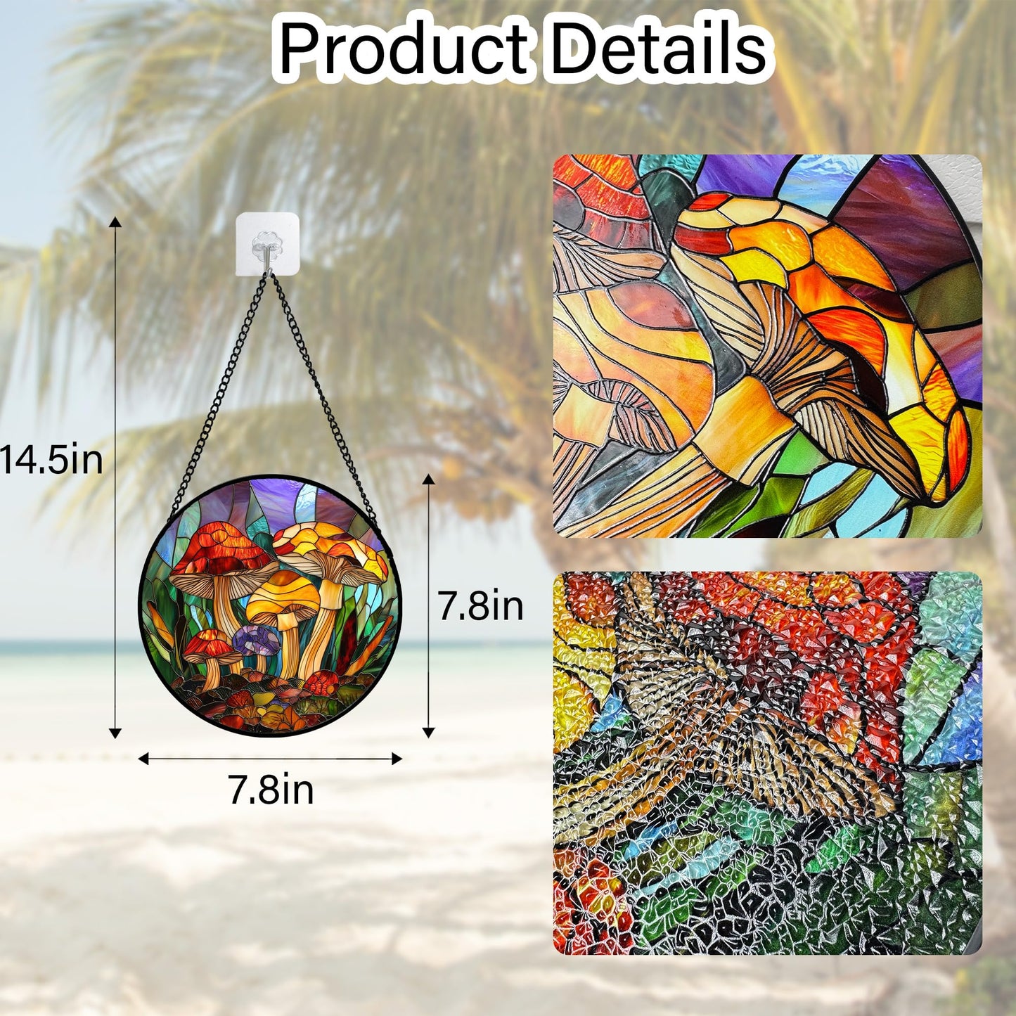 DASTOLL Stained Glass Window Hanging, Jungle Mushrooms Sun Catchers Diamond Glass Panel Hangings Plant Suncatcher Decor for Birthday for Women, Men, Wife, Aunt, and Mom 7.8 in